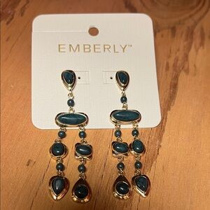Emberly Gold-Plated Teal Dangle Earrings